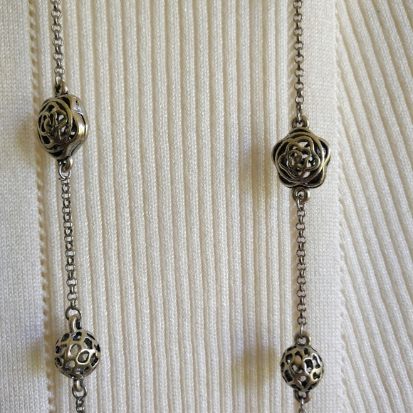 Necklace Silver Long  Statement Chain Bauble Ball Vintage - Picture 7 of 11